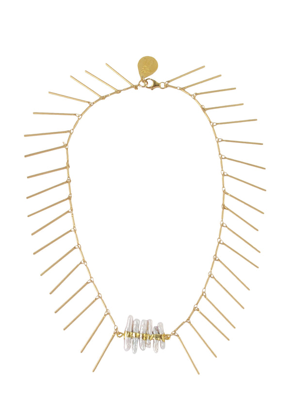 Gold Fringe Freshwater Pearl Accent Necklace