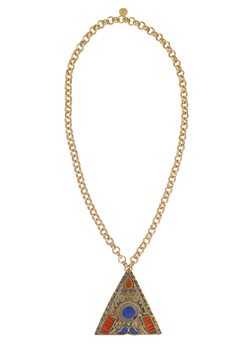Lapis and Coral Ethnic Pendant Necklace