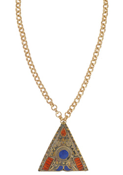 Lapis and Coral Ethnic Pendant Necklace
