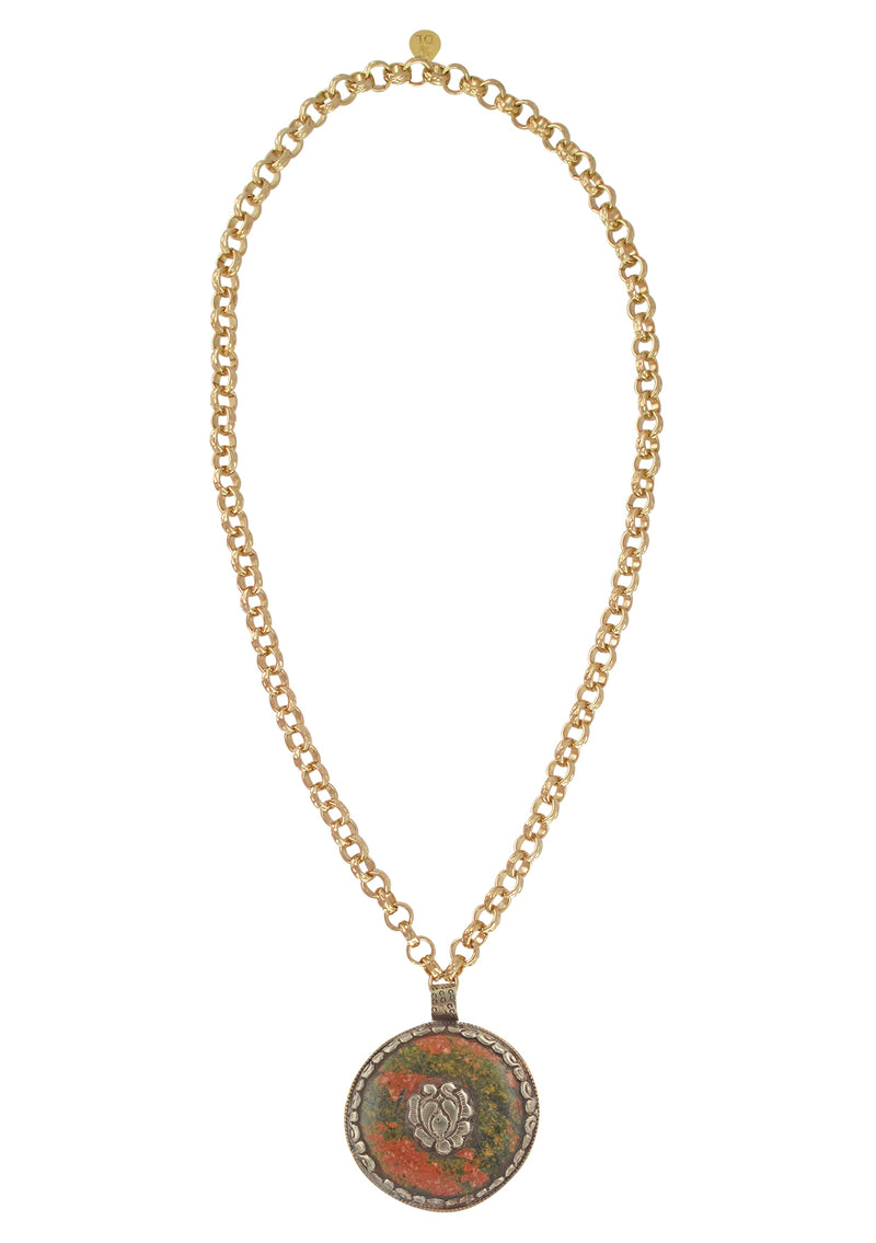 Jasper White Brass Ethnic Medallion Necklace