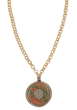 Jasper White Brass Ethnic Medallion Necklace