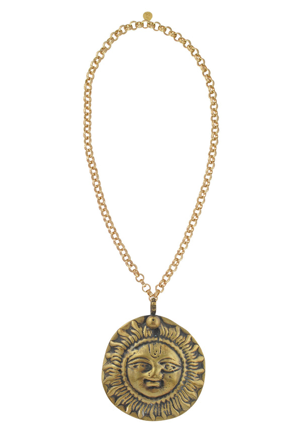 Large Ethnic Brass Medallion Necklace