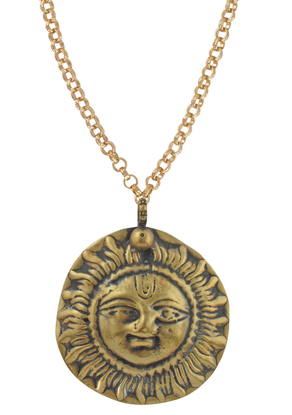 Large Ethnic Brass Medallion Necklace