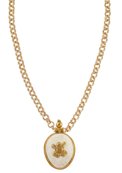 Gold and White Shell Ethnic Pendant Necklace