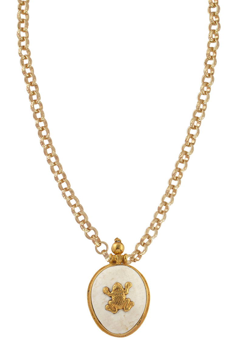 Gold and White Shell Ethnic Pendant Necklace