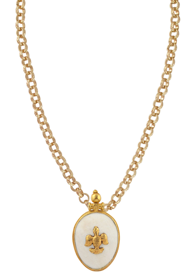 Gold and White Shell Ethnic Pendant Necklace