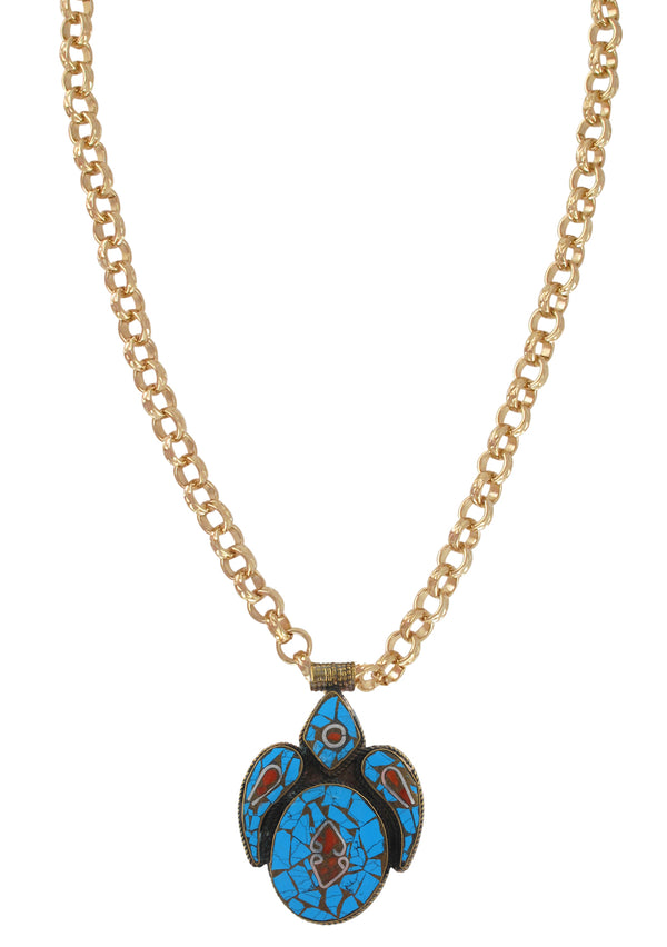 Turquoise and Coral Ethnic Pendant Necklace