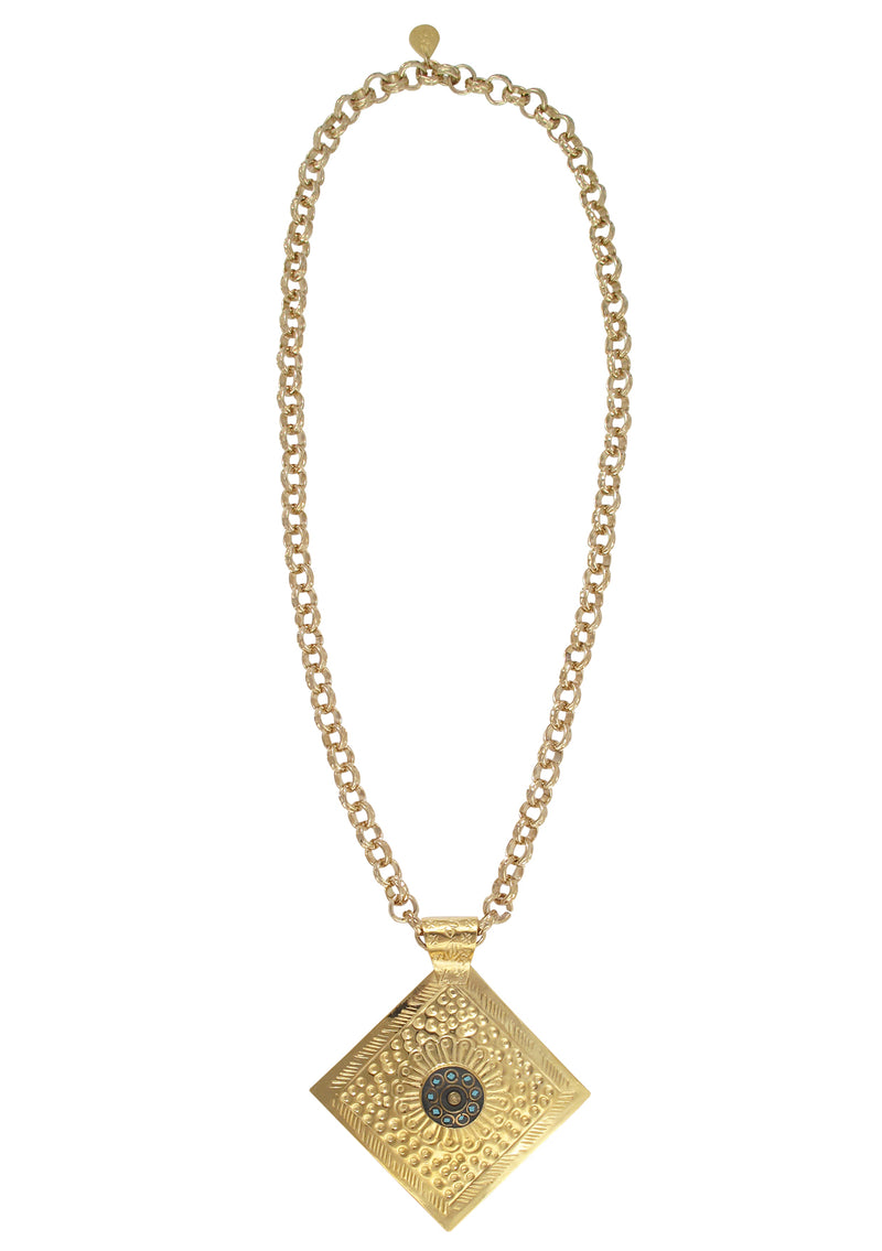 Gold Turquoise Accent Pendant Necklace