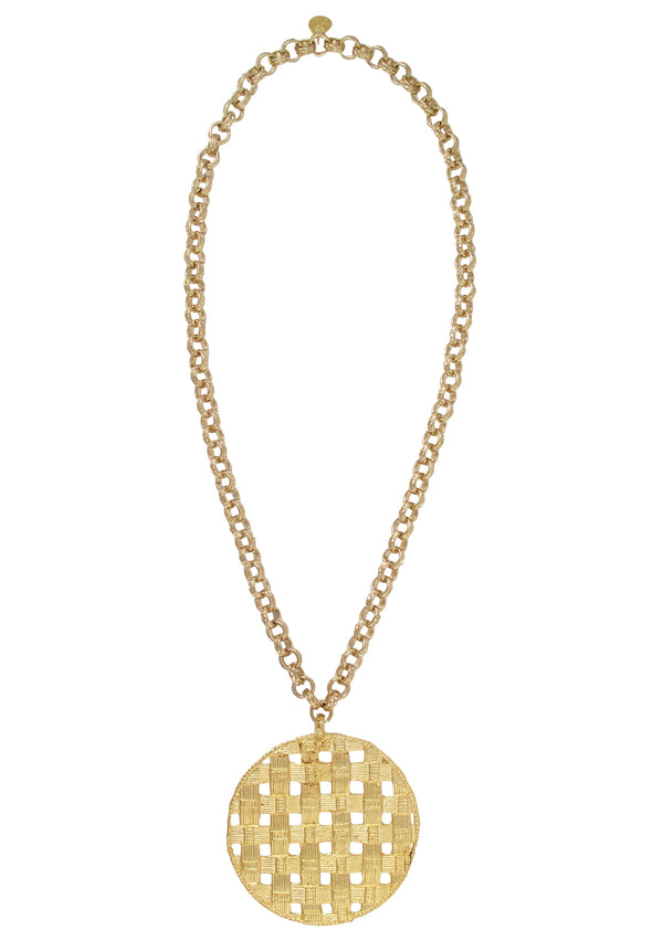 Large Textured Gold Pendant Necklace