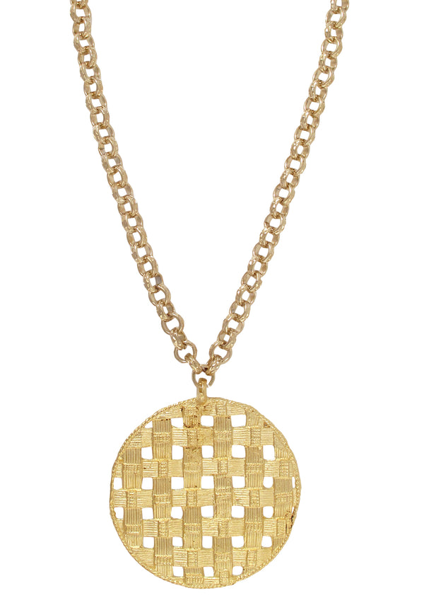 Large Textured Gold Pendant Necklace