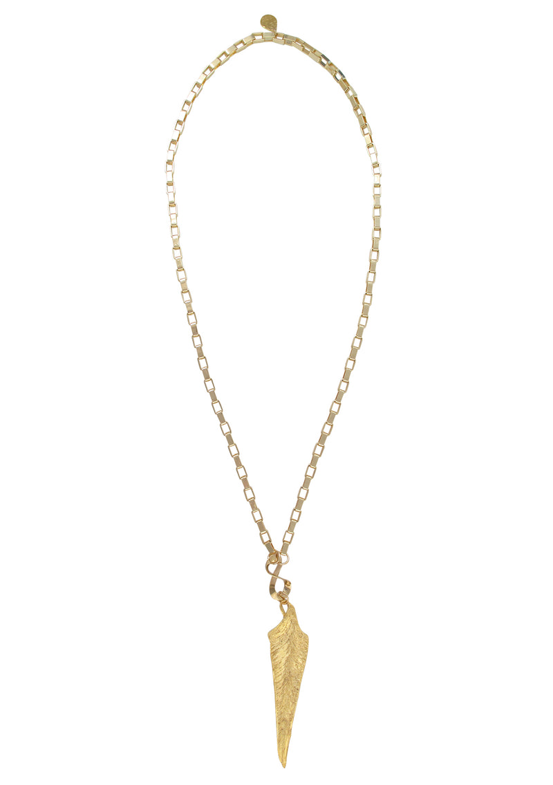 Long Gold Leaf Pendant Necklace