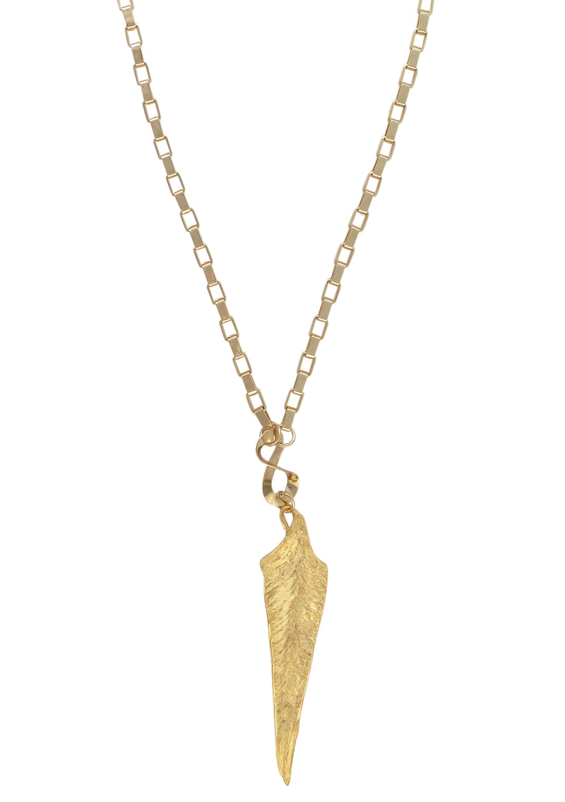 Long Gold Leaf Pendant Necklace