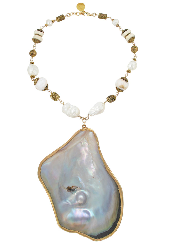 One of a Kind Oversized Oyster Shell Pendant Necklace