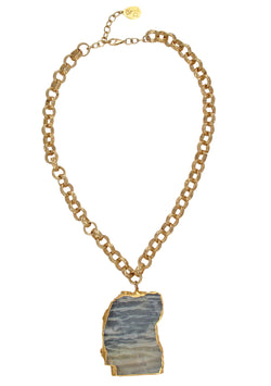 Free Form Arizona Pietersite in Gold Foil Pendant Necklace