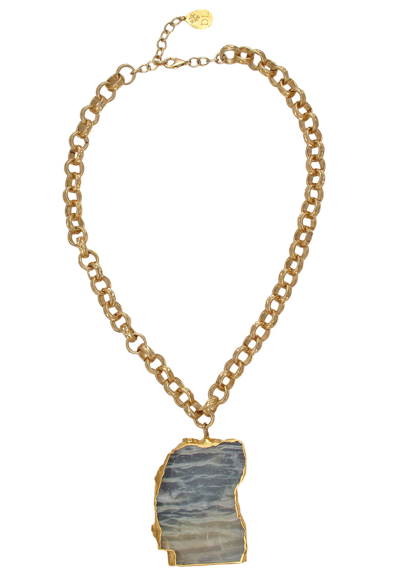 Free Form Arizona Pietersite in Gold Foil Pendant Necklace