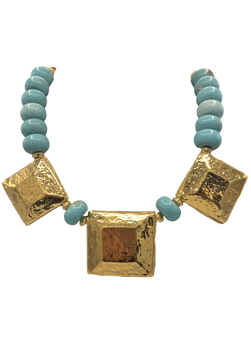 Turquoise Gold Medallion Necklace