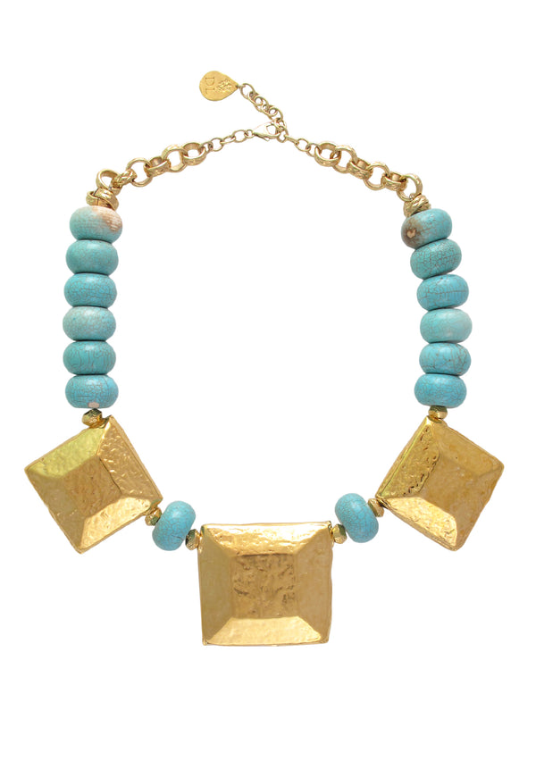 Turquoise Gold Medallion Necklace