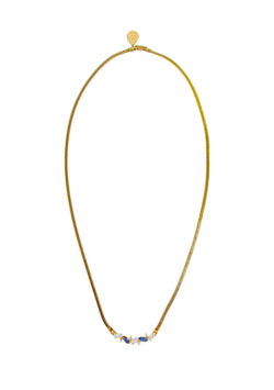 Clear and Blue Diamond Illusion Gold Mesh Necklace