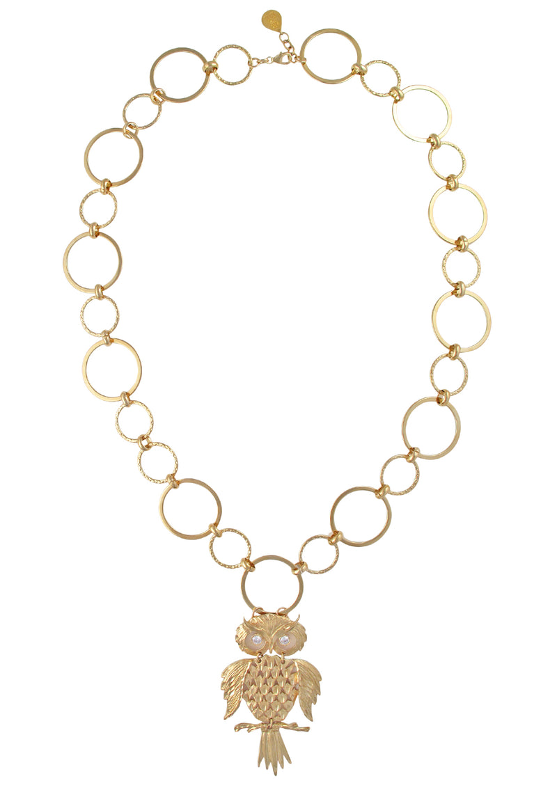 Diamond Illusion Gold Owl Pendant Necklace