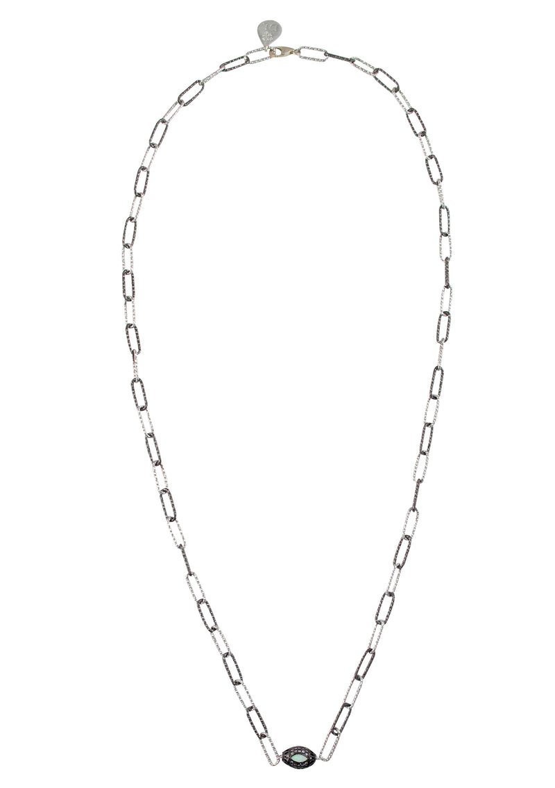 Moonstone Diamond Illusion Barrel Two-Tone Sterling Silver Chain Necklace
