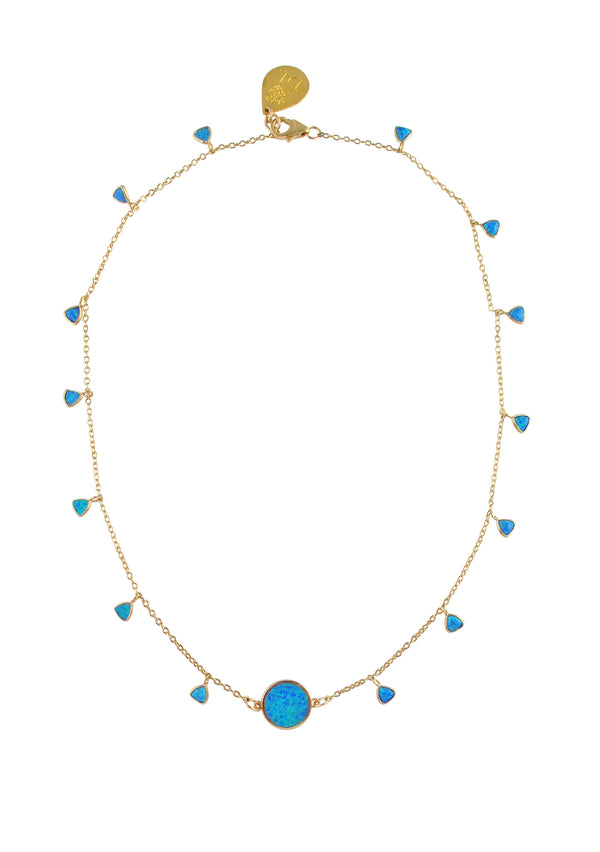 Blue Opal in Gold Foil Charm Necklace