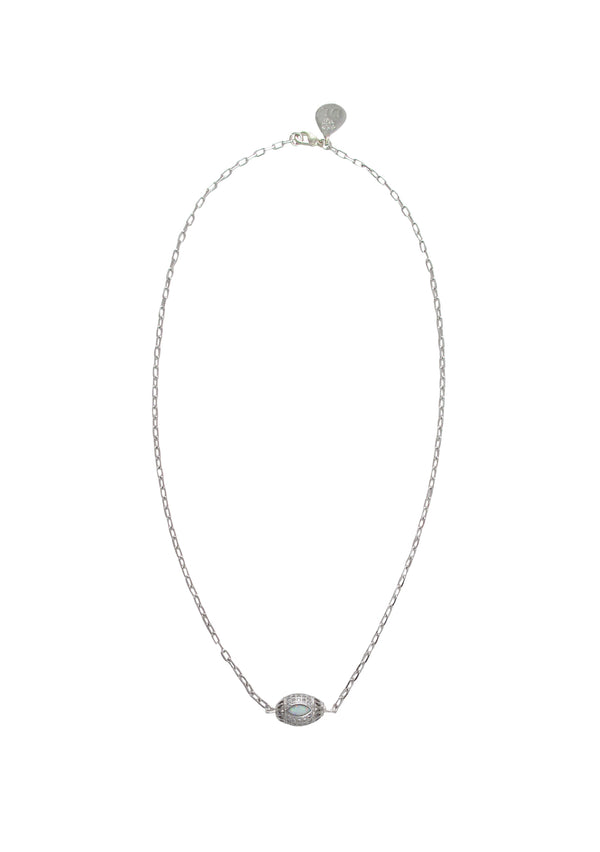 Moonstone Diamond Illusion Rhodium Barrel Necklace