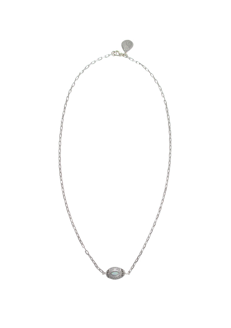 Moonstone Diamond Illusion Rhodium Barrel Necklace