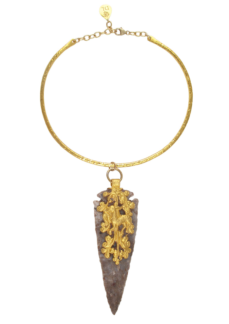 One of a Kind Jasper Arrowhead Gold Bar Necklace
