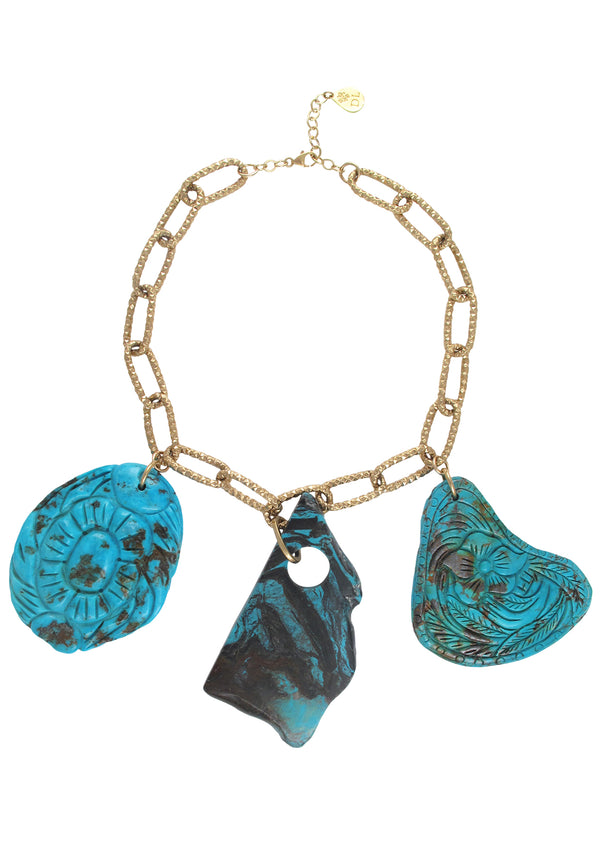 One of a Kind Triple Turquoise Pendant Necklace