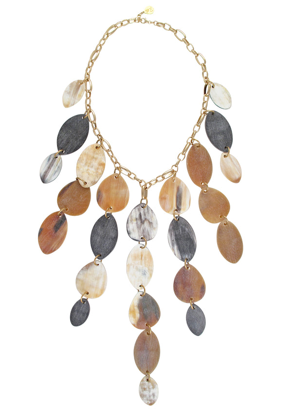 One of a Kind Long Horn Bib Gold Necklace