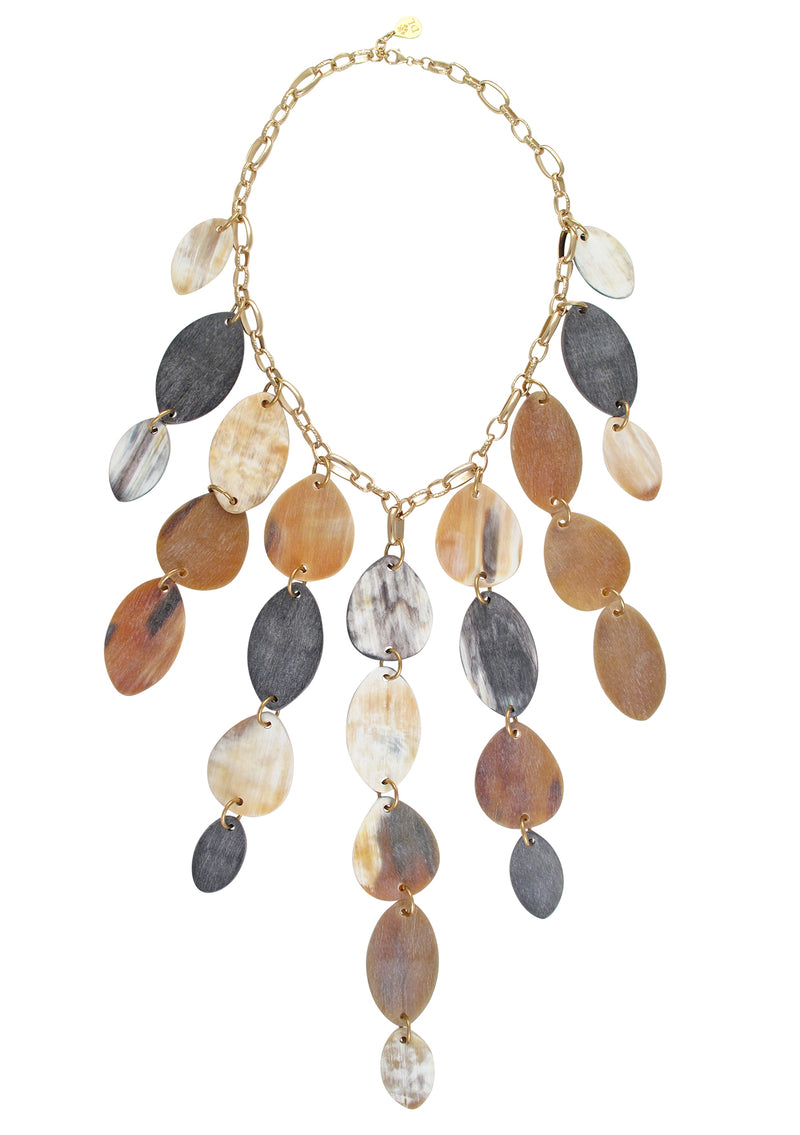 One of a Kind Long Horn Bib Gold Necklace