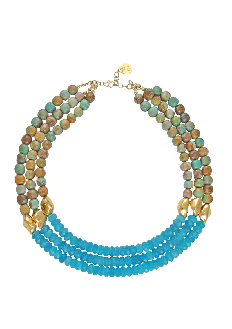 Natural Turquoise Amazonite Gold Accent Necklace