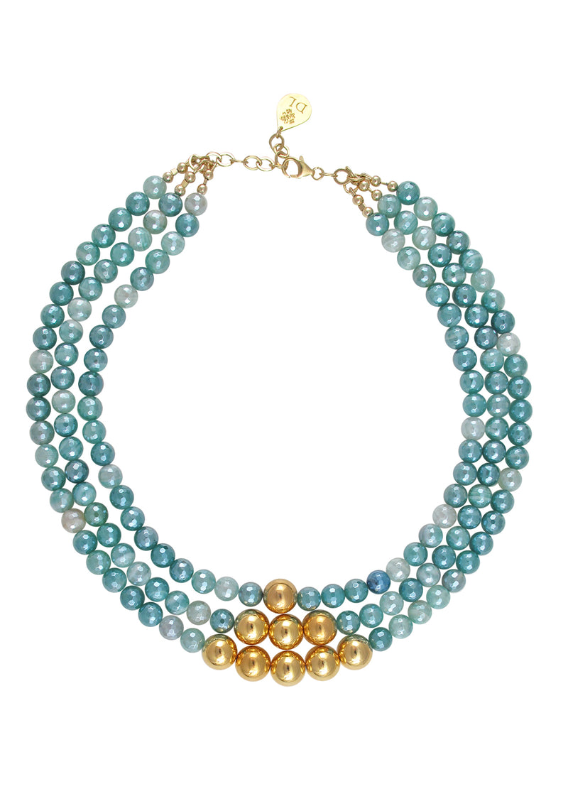 Multi Strand Iridescent Agate Gold Accent Necklace