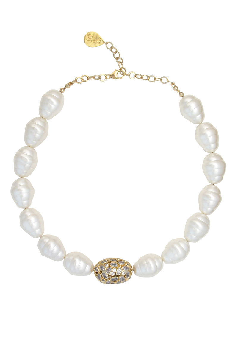 White Shell Pearl Diamond Illusion Necklace