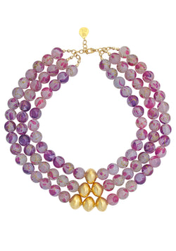 Pink Stroke Gold Accent Multi Strand Necklace