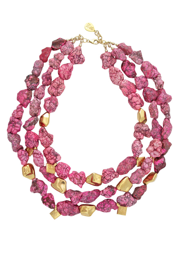 Pink Turquoise Gold Accent Multi Strand Necklace