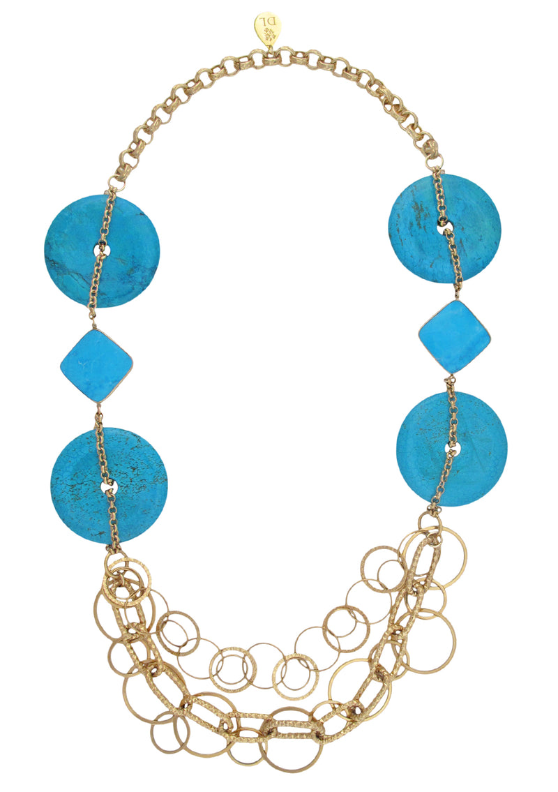 Turquoise Medallion Multi Chain Necklace