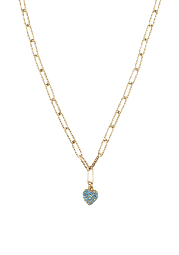 Turquoise and Gold Heart Pendant Necklace