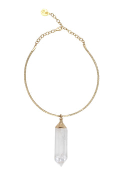 Clear Quartz Spike in Gold Foil Bar Necklace