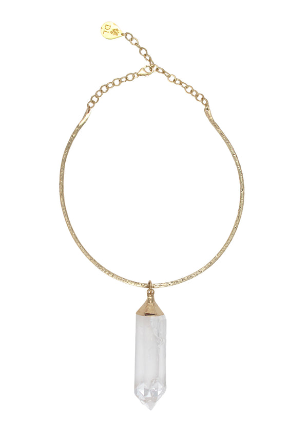 Clear Quartz Spike in Gold Foil Bar Necklace