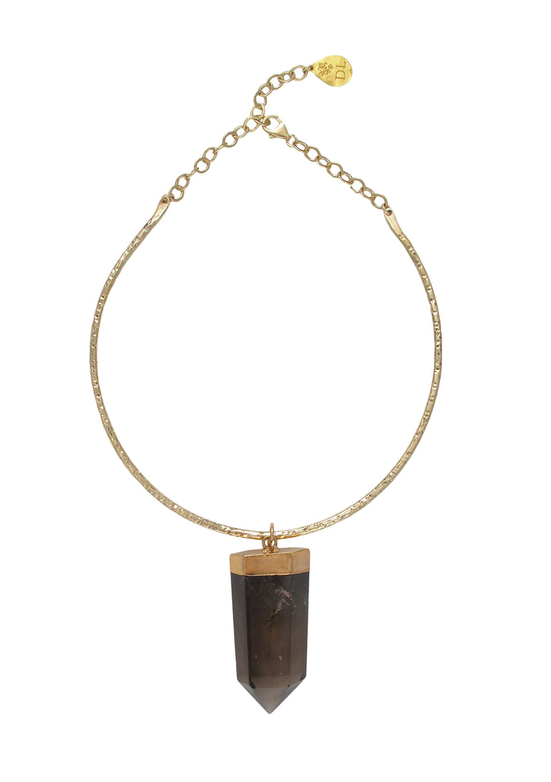 Smoky Quartz Spike in Gold Foil Bar Necklace