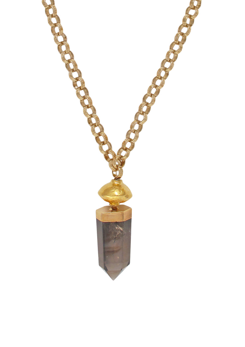 Smoky Quartz in Gold Foil Pendant Necklace