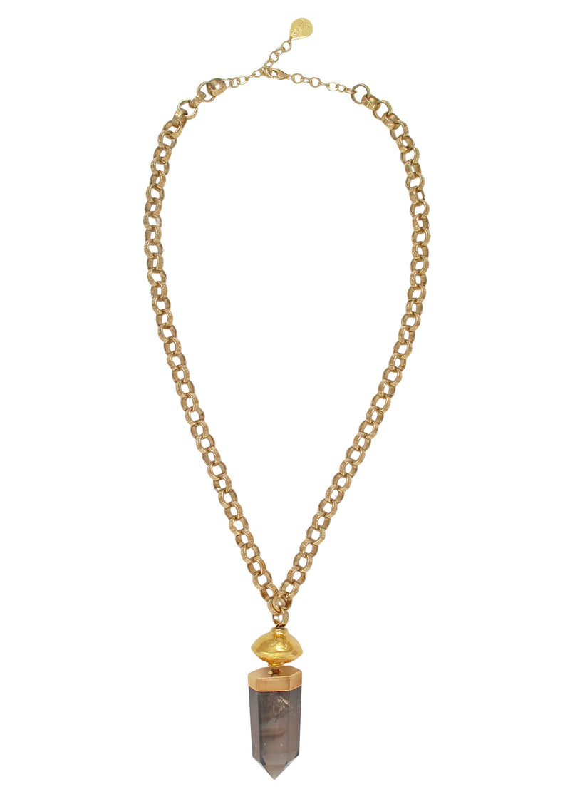 Smoky Quartz in Gold Foil Pendant Necklace