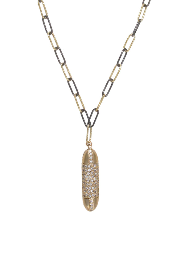 Diamond Illusion Gold Bullet Pendant Italian Chain Necklace