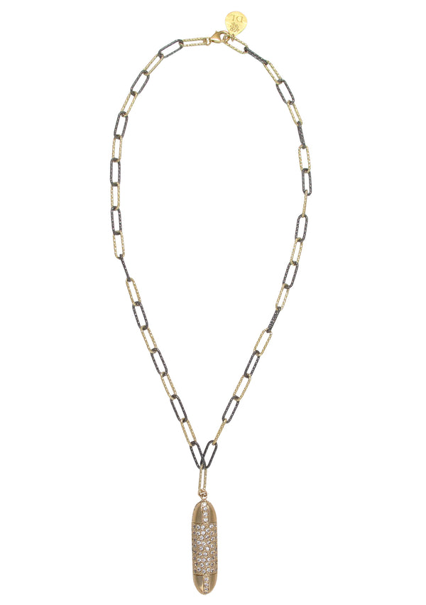 Diamond Illusion Gold Bullet Pendant Italian Chain Necklace