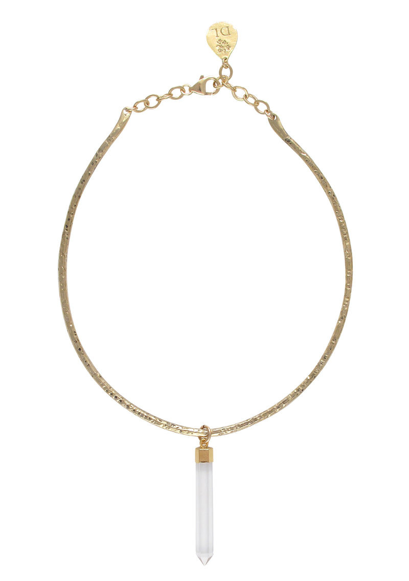 Clear Crystal in Gold Foil Pendant Gold Bar Necklace