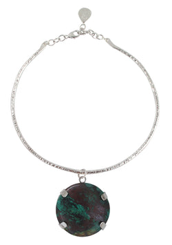 Statement Malachite Pendant Necklace with Rhodium