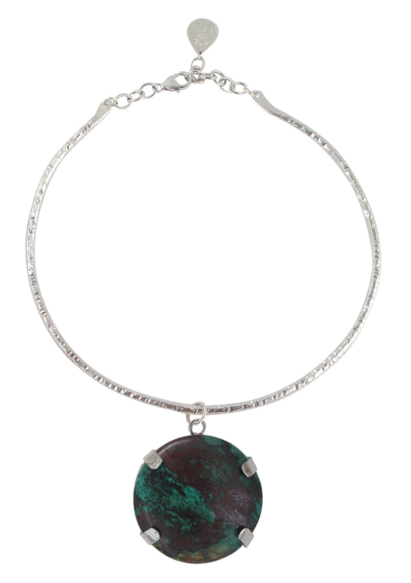 Statement Malachite Pendant Necklace with Rhodium