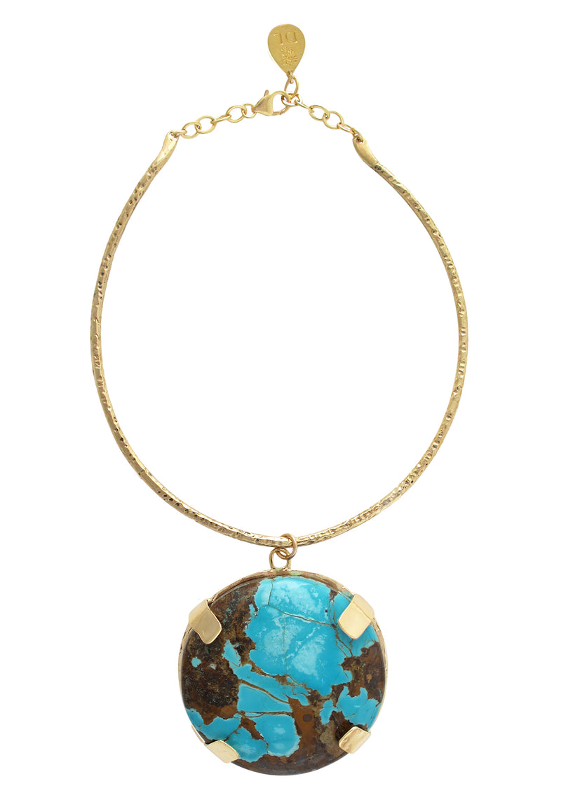 Large Statement Turquoise Pendant Necklace with 18k Gold