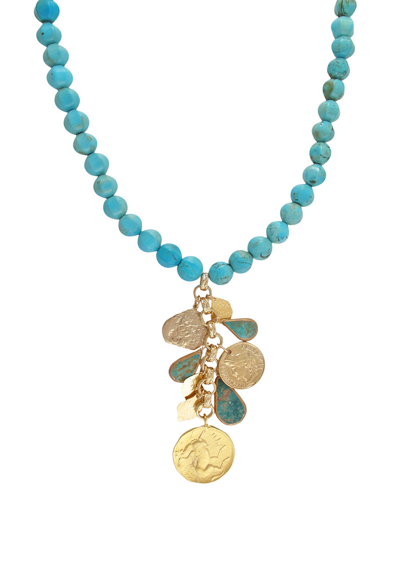 Turquoise Gold Charm Cluster Pendant Necklace